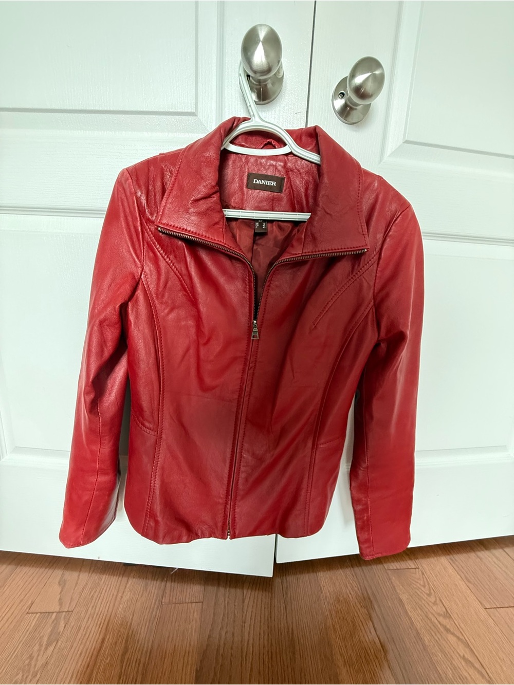 Danier Red Leather Fitted Zip Jacket